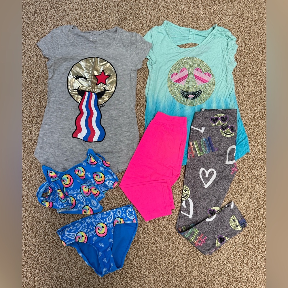 Justice Girls Size 10 2 shirts 2 leggings 1 bikini All Super Cute!